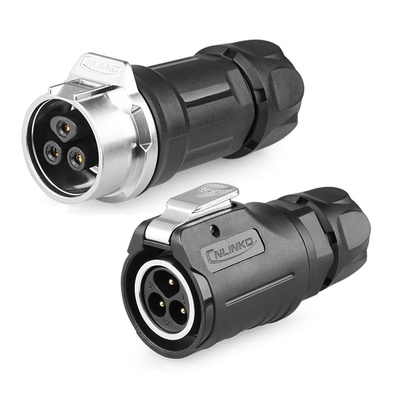CNLINKO LP-16 3 PIN Industrial Waterproof Connector, IP68 Circular Connector, PBT Plastic Shell Quick Plug Aviation Connector M16 Male Plug and Female Plug (3 Pin） - Image 1
